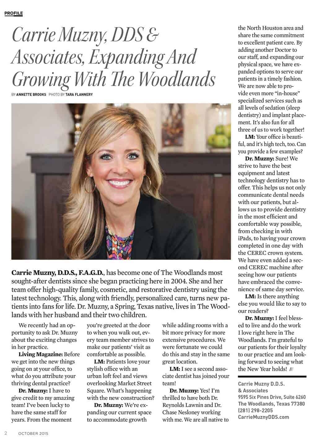 Carrie Muzny DDS in Living Magazine featured